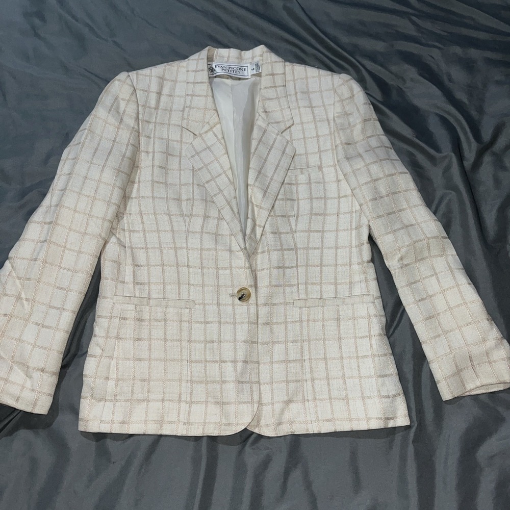 Vintage Evan Picone Knit Checkered Petites Women's Single Button Blazer Size 6‎